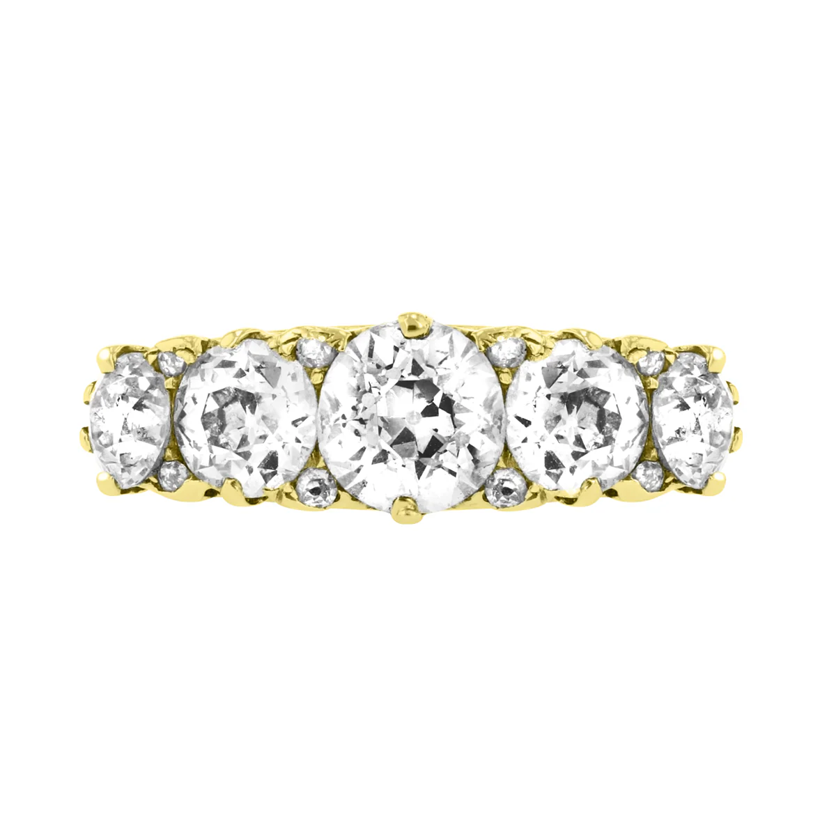 3.56ct Vintage 5 Stone Graduated Old Cut Diamond Ring | Pre-Loved | 18K Yellow Gold - Image 2