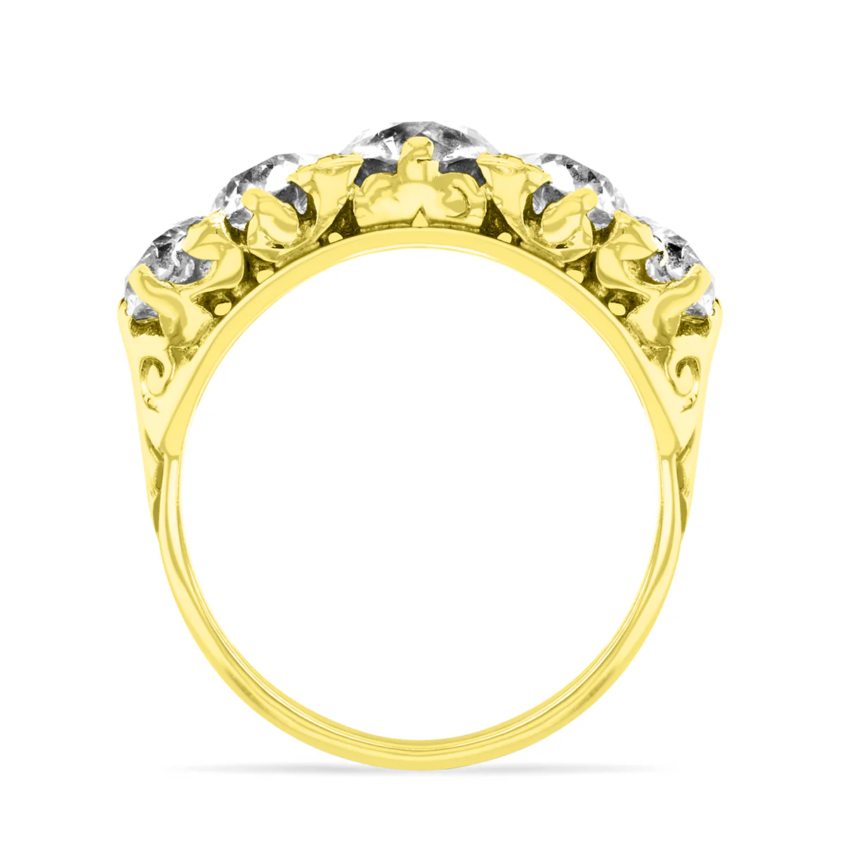 3.56ct Vintage 5 Stone Graduated Old Cut Diamond Ring | Pre-Loved | 18K Yellow Gold - Image 3