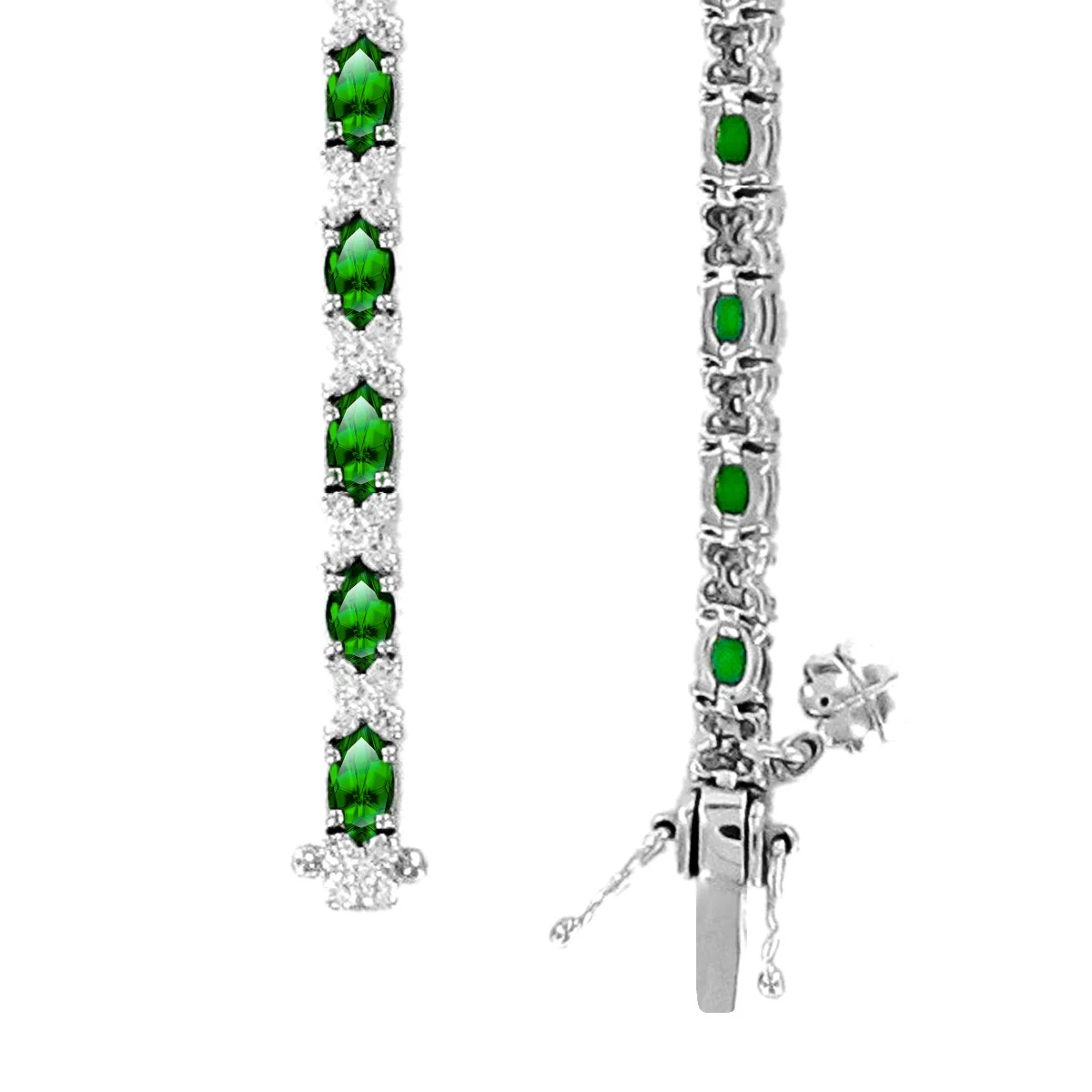 3.78ct Emerald & 1.68ct Diamond Tennis Bracelet | 18K White Gold - Image 4