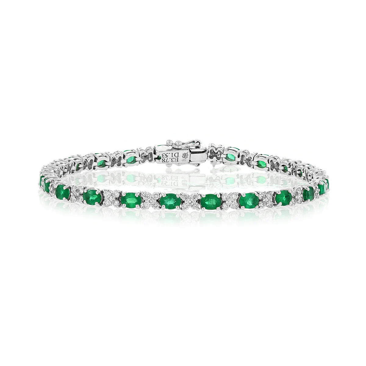3.78ct Emerald & 1.68ct Diamond Tennis Bracelet | 18K White Gold - Image 5