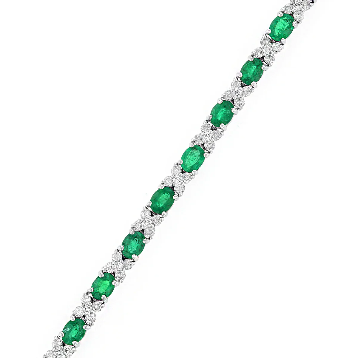 3.78ct Emerald & 1.68ct Diamond Tennis Bracelet | 18K White Gold - Image 6