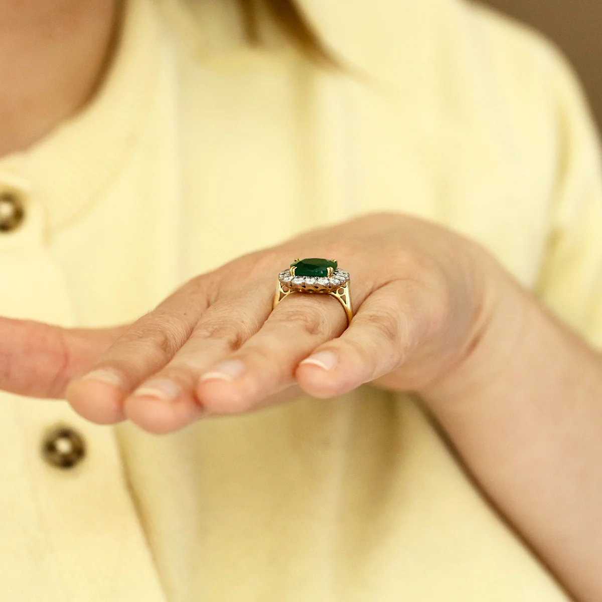 5.29ct Emerald and 1.12ct Diamond Cluster Ring | Pre-Loved | 18K Yellow Gold - Image 8