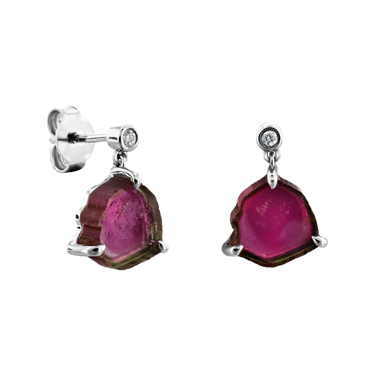 5.59ct Tourmaline Slice and Diamond Drop Earrings | 18k White Gold