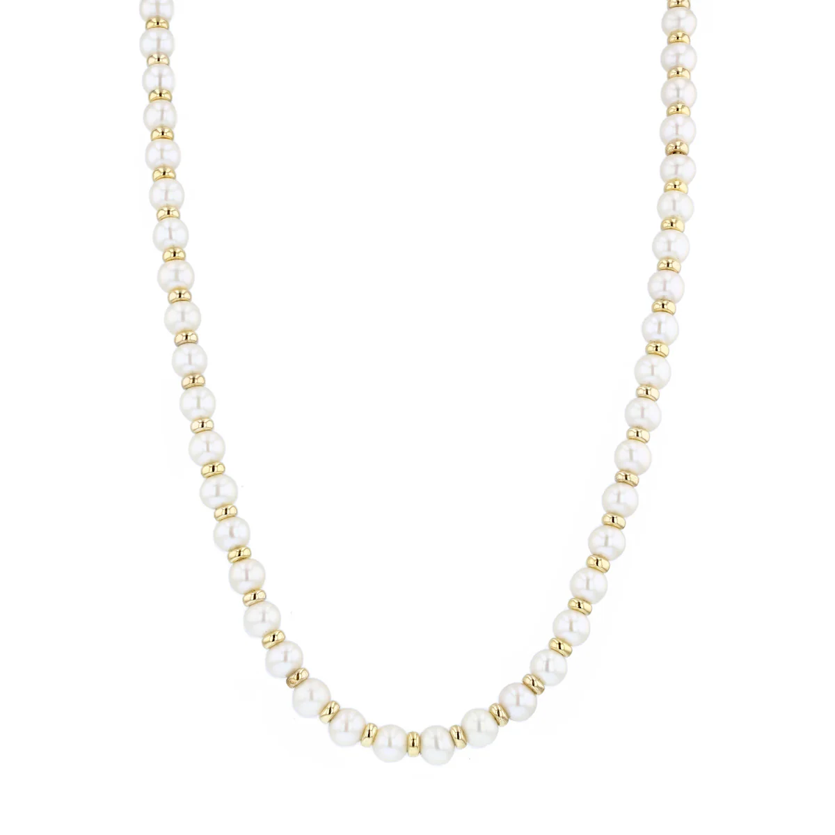 Pearlessence Collection 6"-6.5"mm Freshwater Pearl and Gold Rondelles Necklace | 9K Yellow Gold