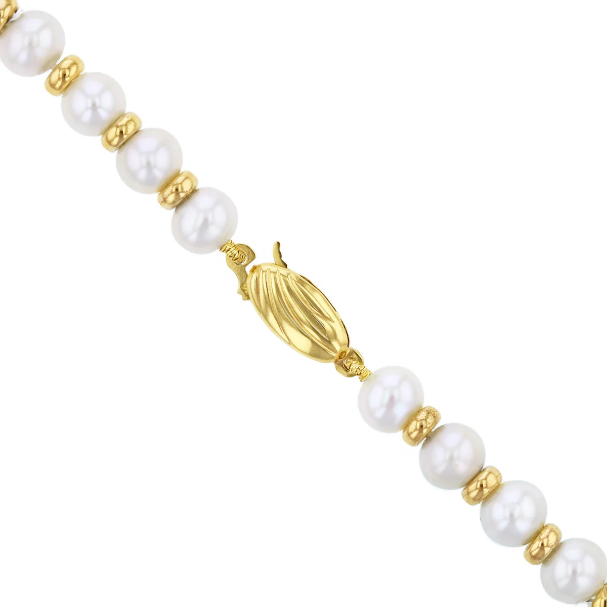 Pearlessence Collection 6"-6.5"mm Freshwater Pearl and Gold Rondelles Necklace | 9K Yellow Gold - Image 2