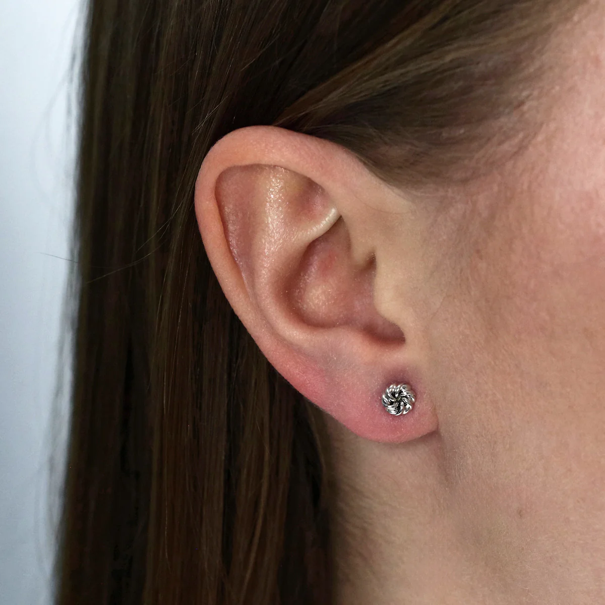 6mm Swirl Knot Stud Earrings | 9K Solid White Gold - Image 6