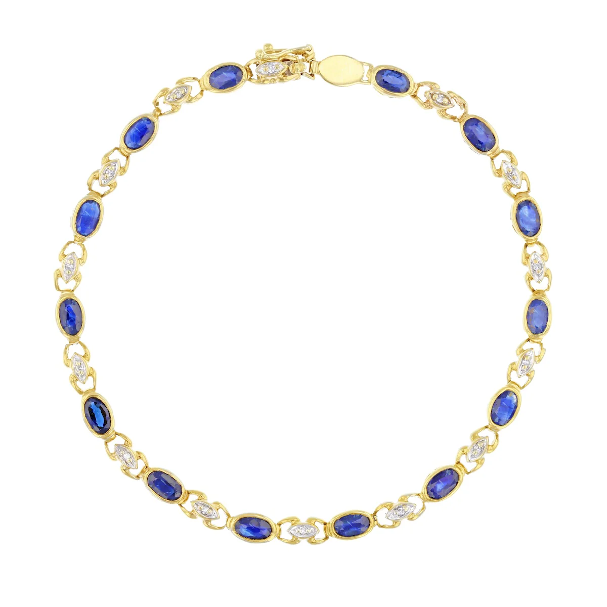 7.5" Sapphire and 0.07ct Diamond Bracelet | Pre-Loved | 9K Yellow Gold