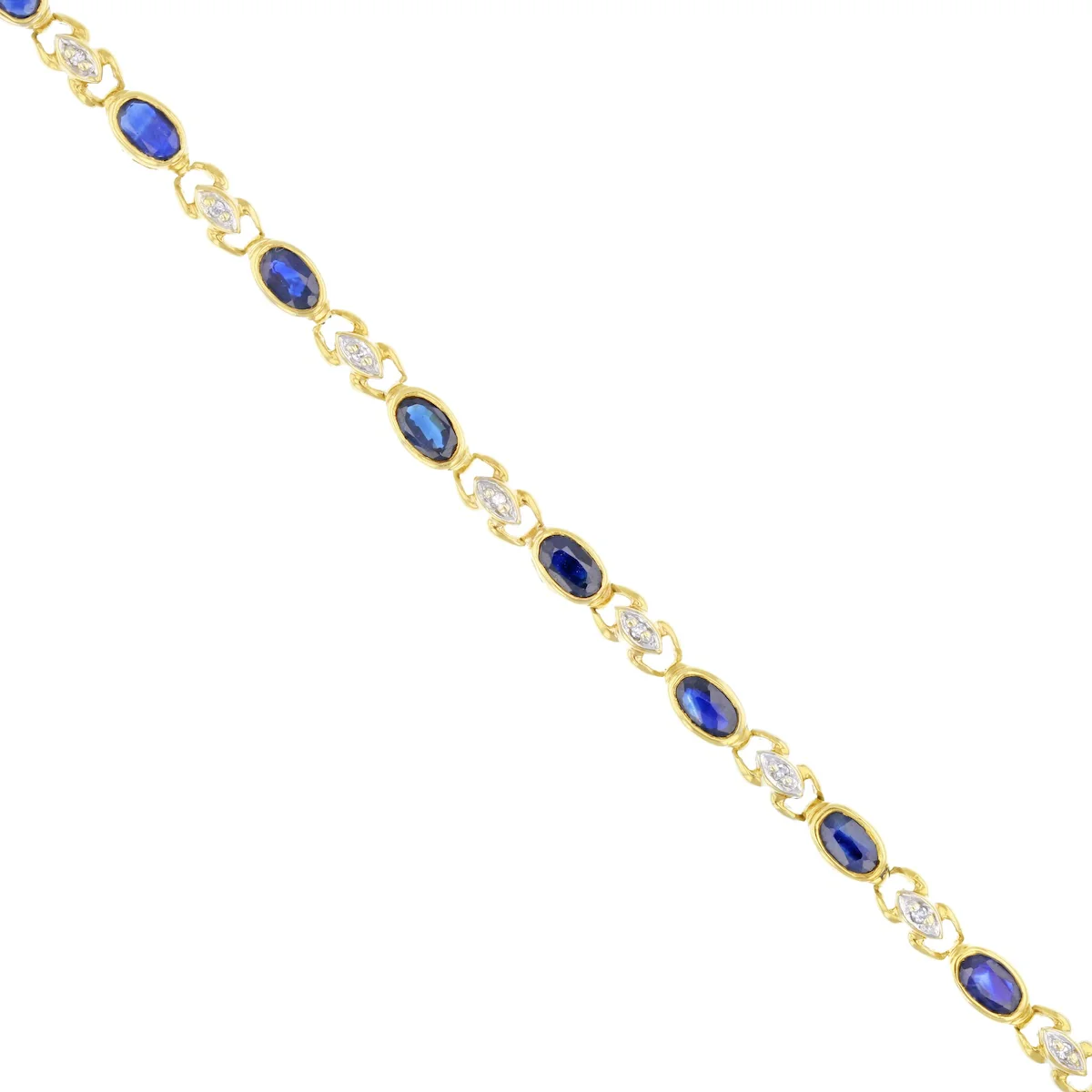 7.5" Sapphire and 0.07ct Diamond Bracelet | Pre-Loved | 9K Yellow Gold - Image 2