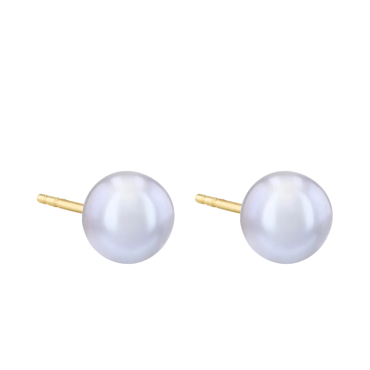 Pearlessence Collection 7-7.5mm Round Grey Cultured River Pearl Stud Earrings | 9K Yellow Gold - Image 3
