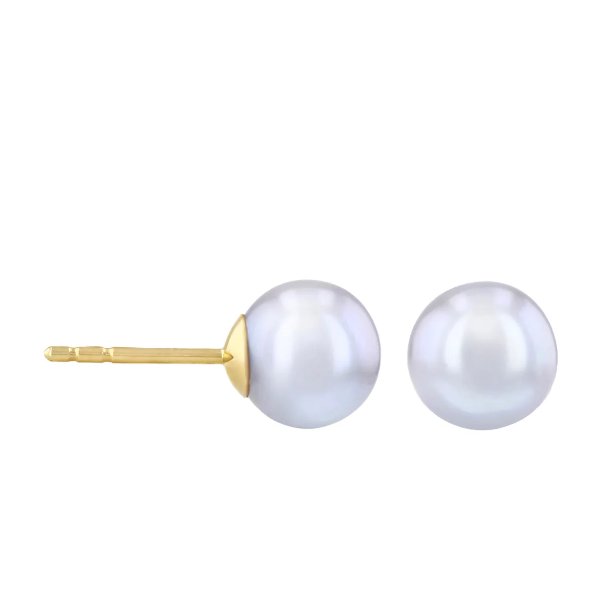 Pearlessence Collection 7-7.5mm Round Grey Cultured River Pearl Stud Earrings | 9K Yellow Gold - Image 4