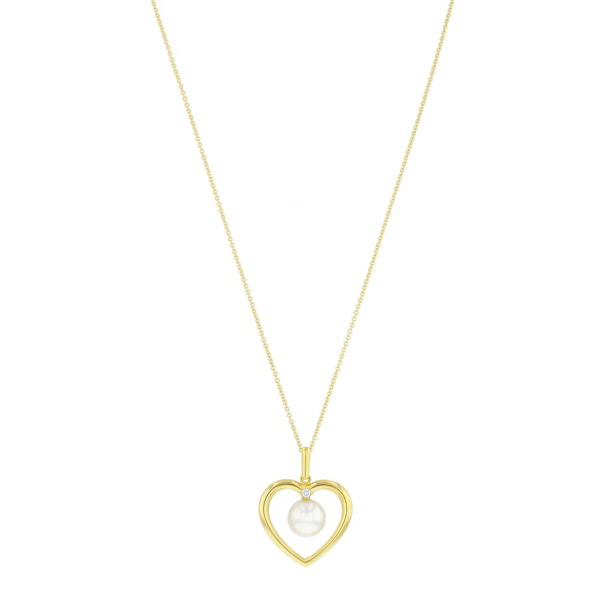 7mm Pearl and Diamond Open Heart Necklace | Pre-Loved | 18K Yellow Gold