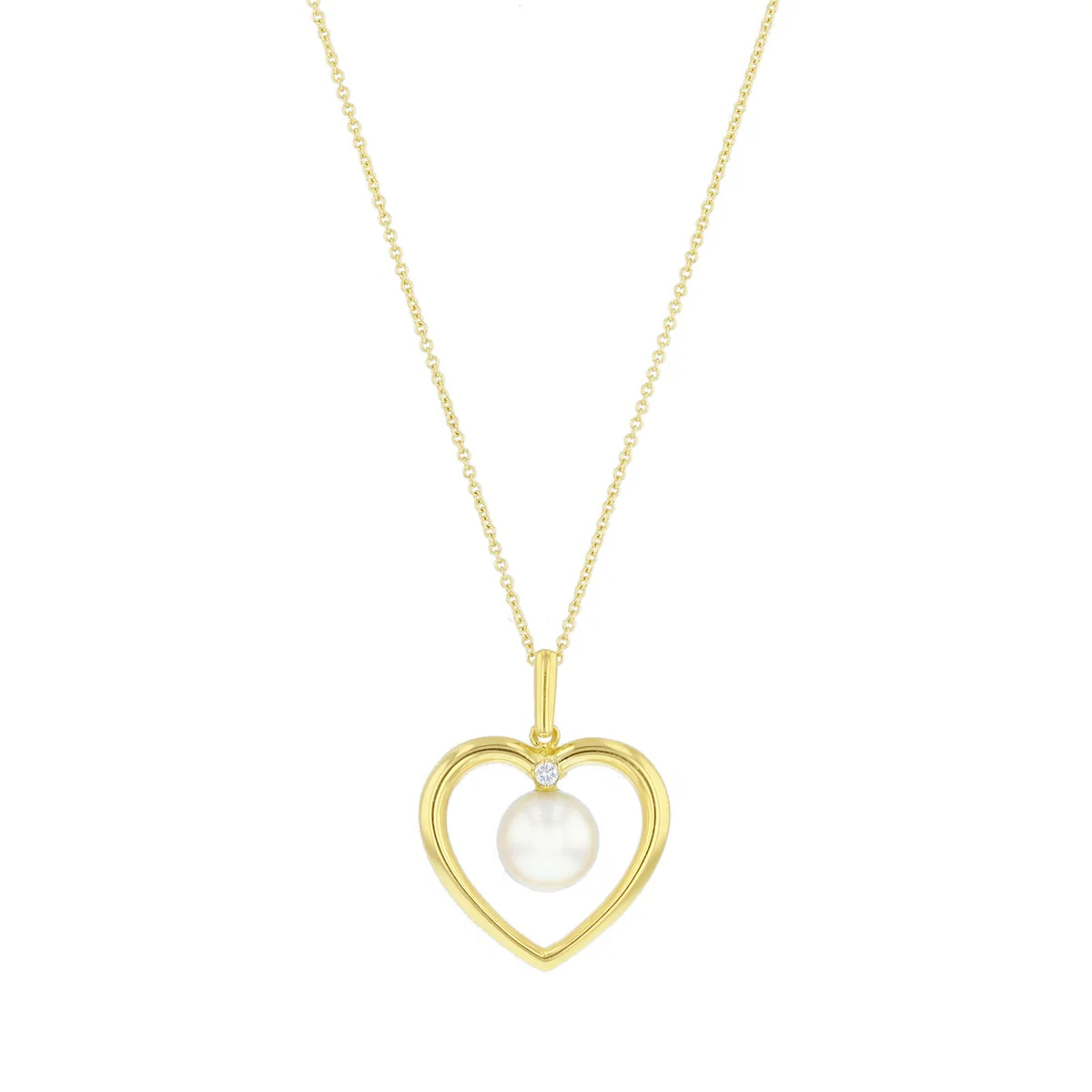 7mm Pearl and Diamond Open Heart Necklace | Pre-Loved | 18K Yellow Gold - Image 2