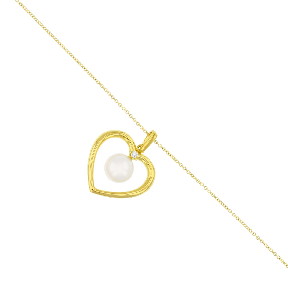 7mm Pearl and Diamond Open Heart Necklace | Pre-Loved | 18K Yellow Gold - Image 3