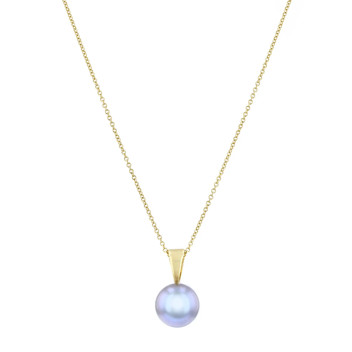 Pearlessence Collection 8-8.5mm Grey Round Cultured River Pearl 18" Pendant | 9K Yellow Gold
