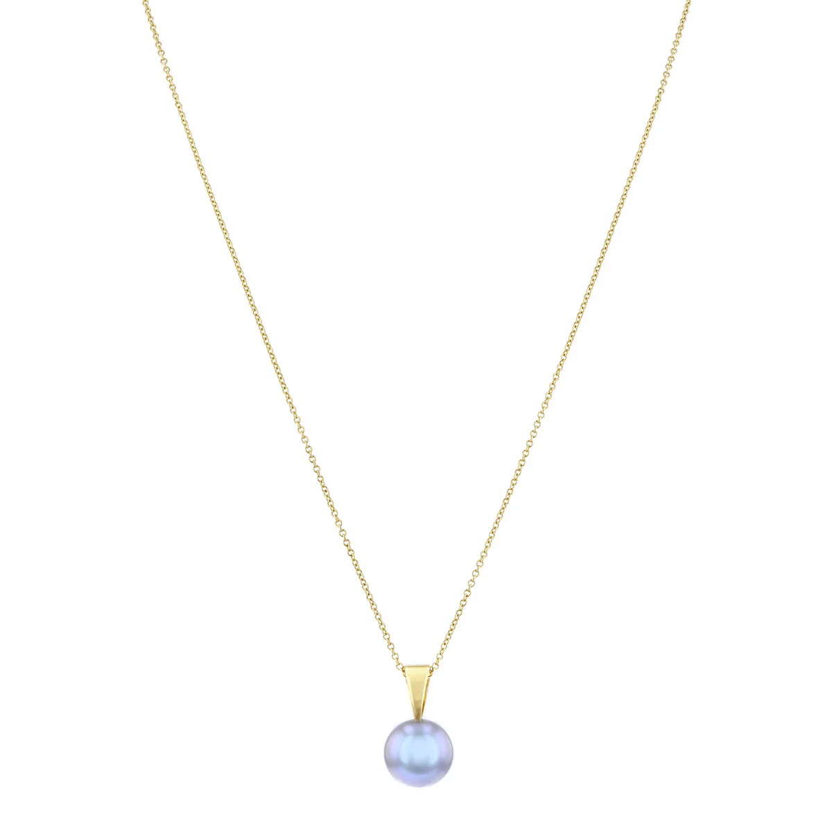 Pearlessence Collection 8-8.5mm Grey Round Cultured River Pearl 18" Pendant | 9K Yellow Gold - Image 2