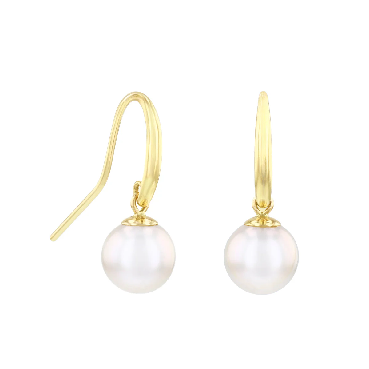 Pearlessence Collection 8-8.5mm White Cultured River Pearl Drop Earrings With Shepherds Crook Fittings | 9K Yellow Gold
