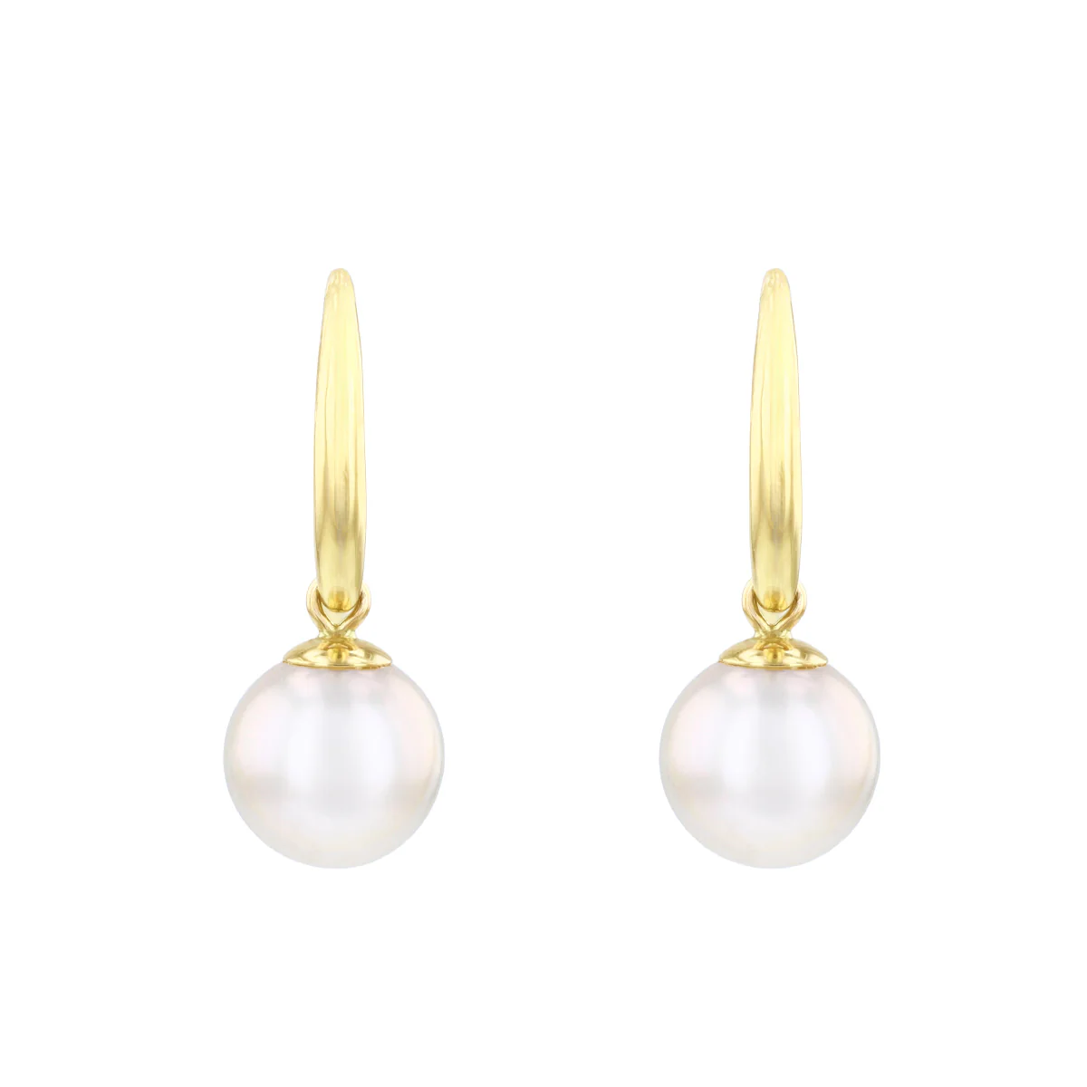 Pearlessence Collection 8-8.5mm White Cultured River Pearl Drop Earrings With Shepherds Crook Fittings | 9K Yellow Gold - Image 2