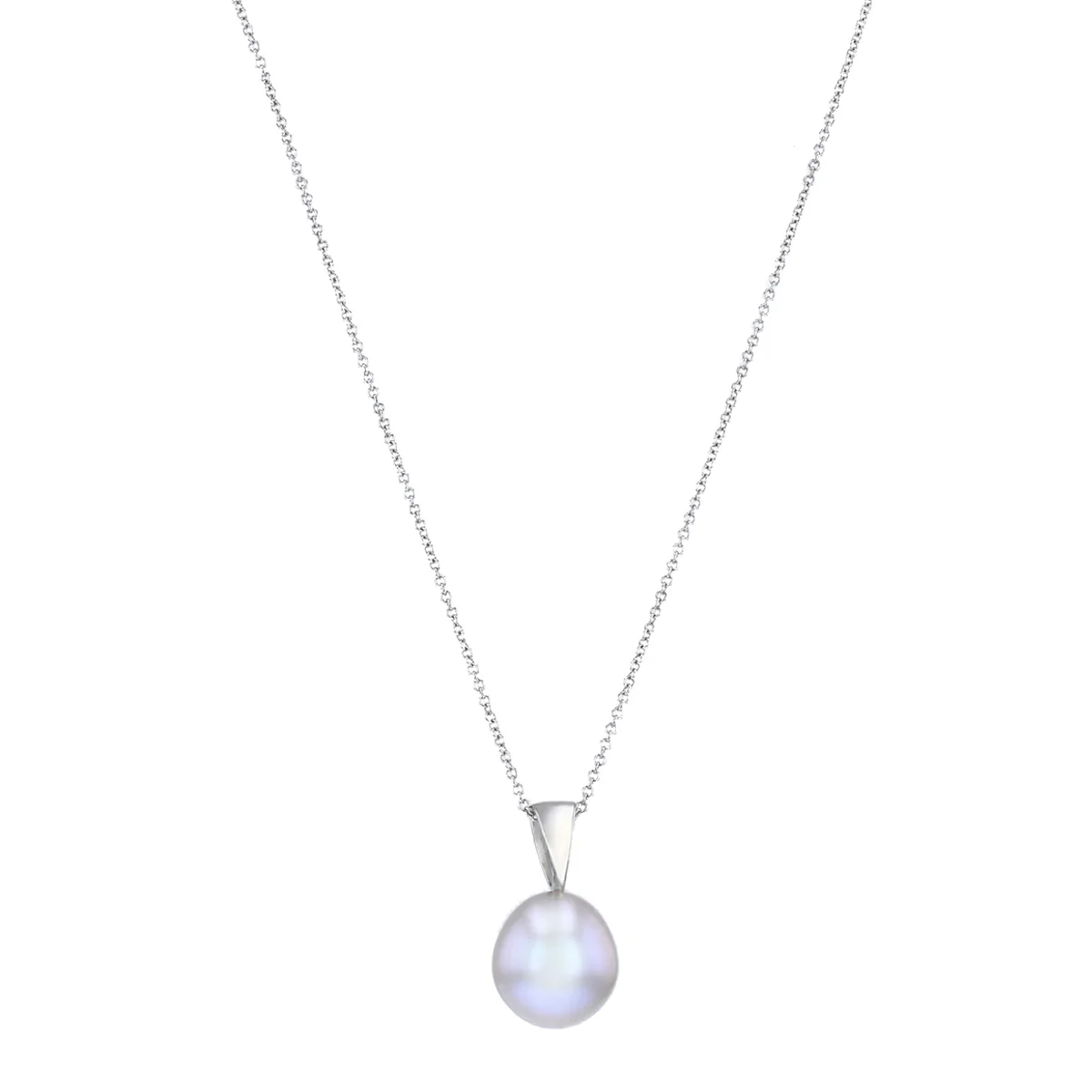 Pearlessence Collection 9mm Grey Teardrop Cultured River Pearl Pendant on 18" Chain | 9K White Gold