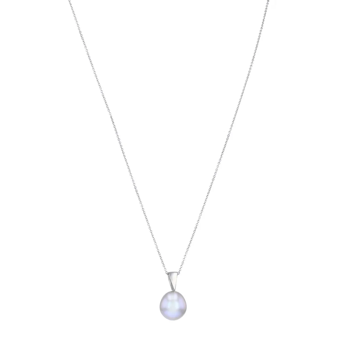 Pearlessence Collection 9mm Grey Teardrop Cultured River Pearl Pendant on 18" Chain | 9K White Gold - Image 2