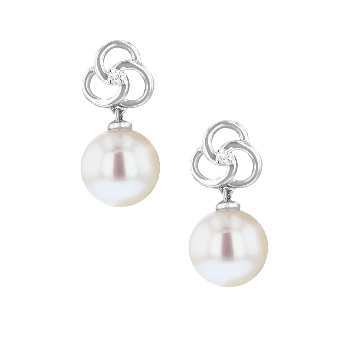 9mm Pearl and Diamond Swirl Earrings | 9K White Gold - Image 2