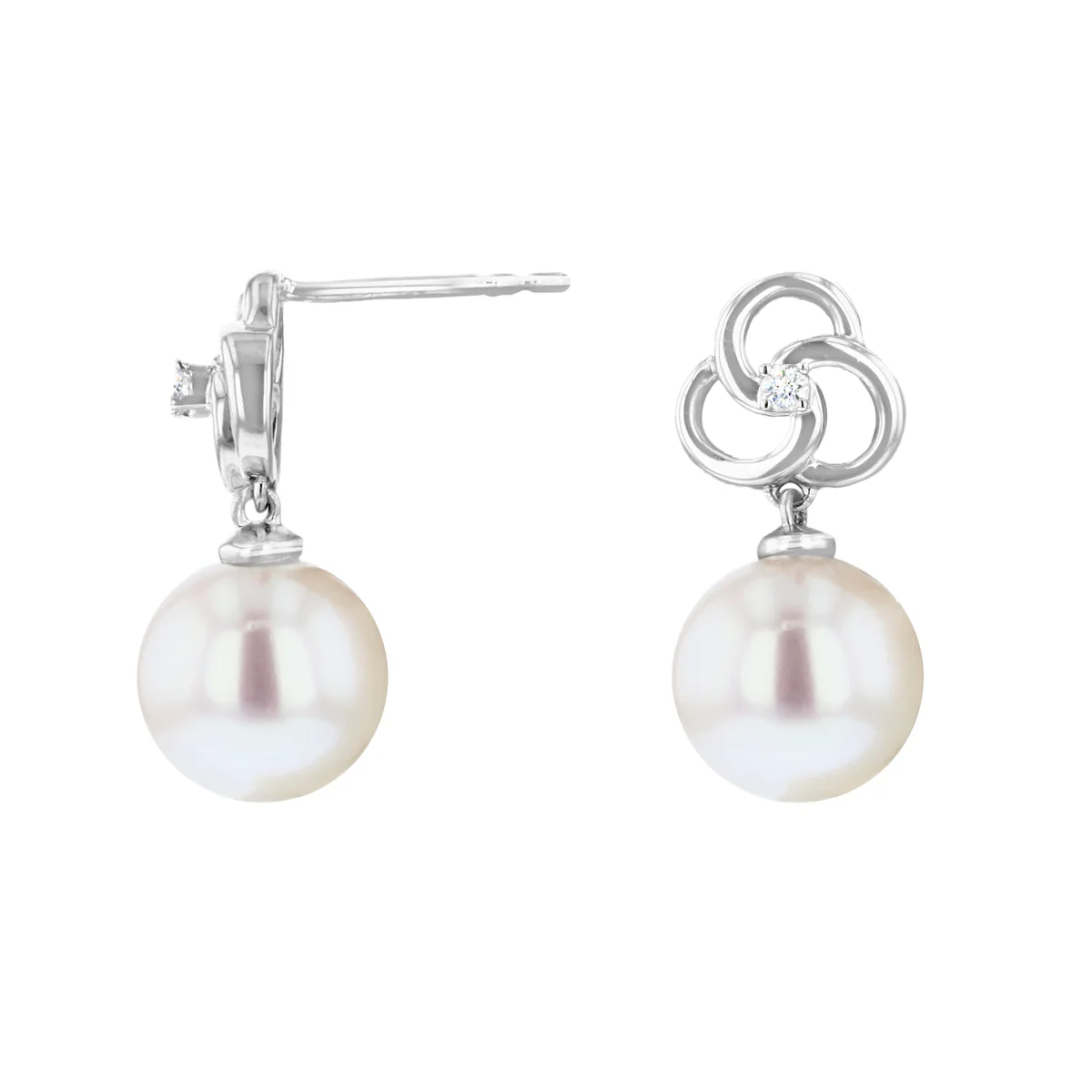 9mm Pearl and Diamond Swirl Earrings | 9K White Gold - Image 4