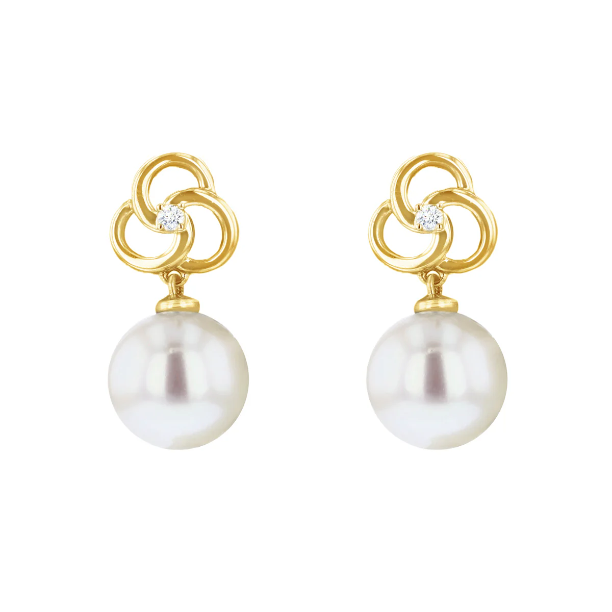 9mm Pearl and Diamond Swirl Earrings | 9K Yellow Gold