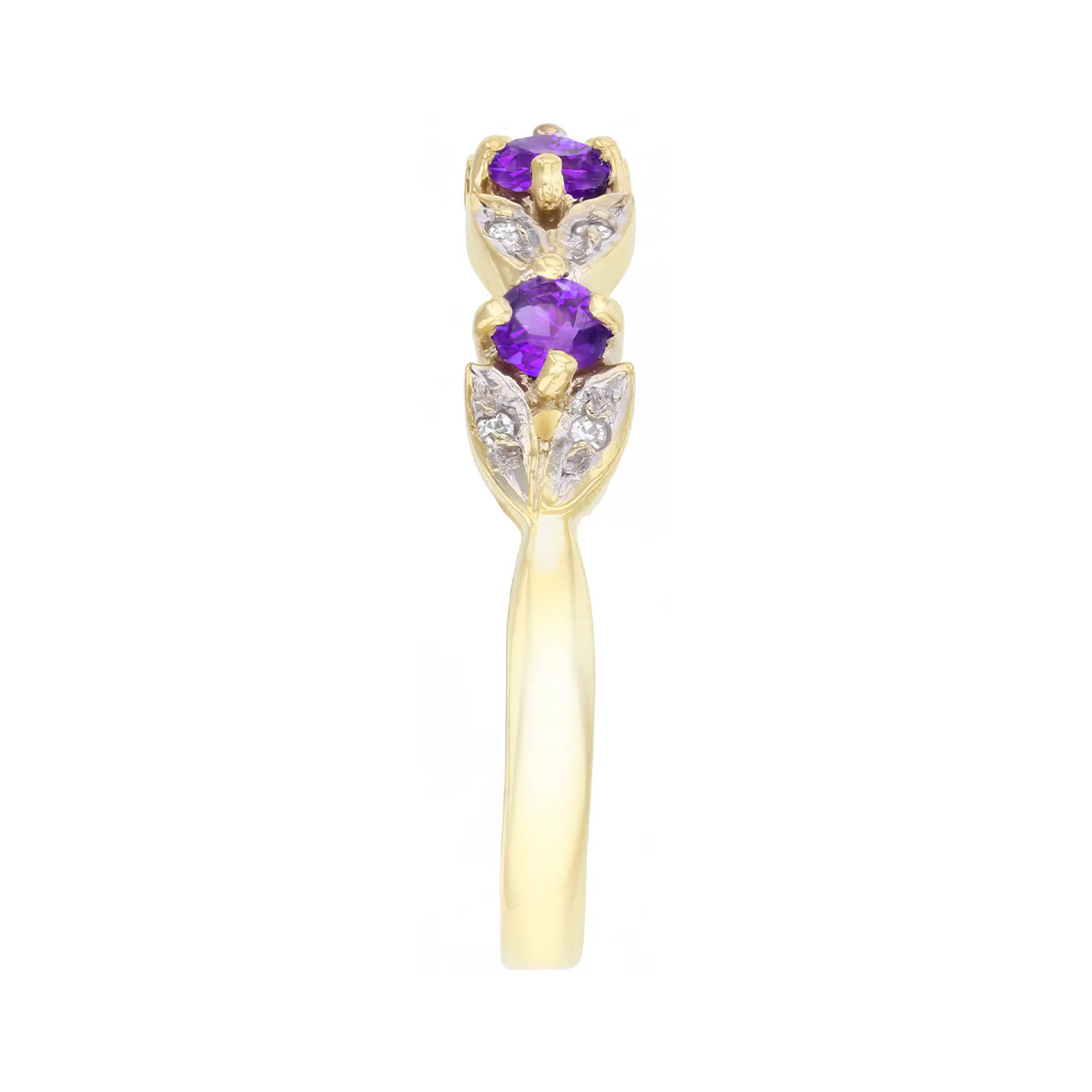 Amethyst and Diamond Leaf Design Dress Ring | Pre-Loved | 9K Yellow Gold - Image 3