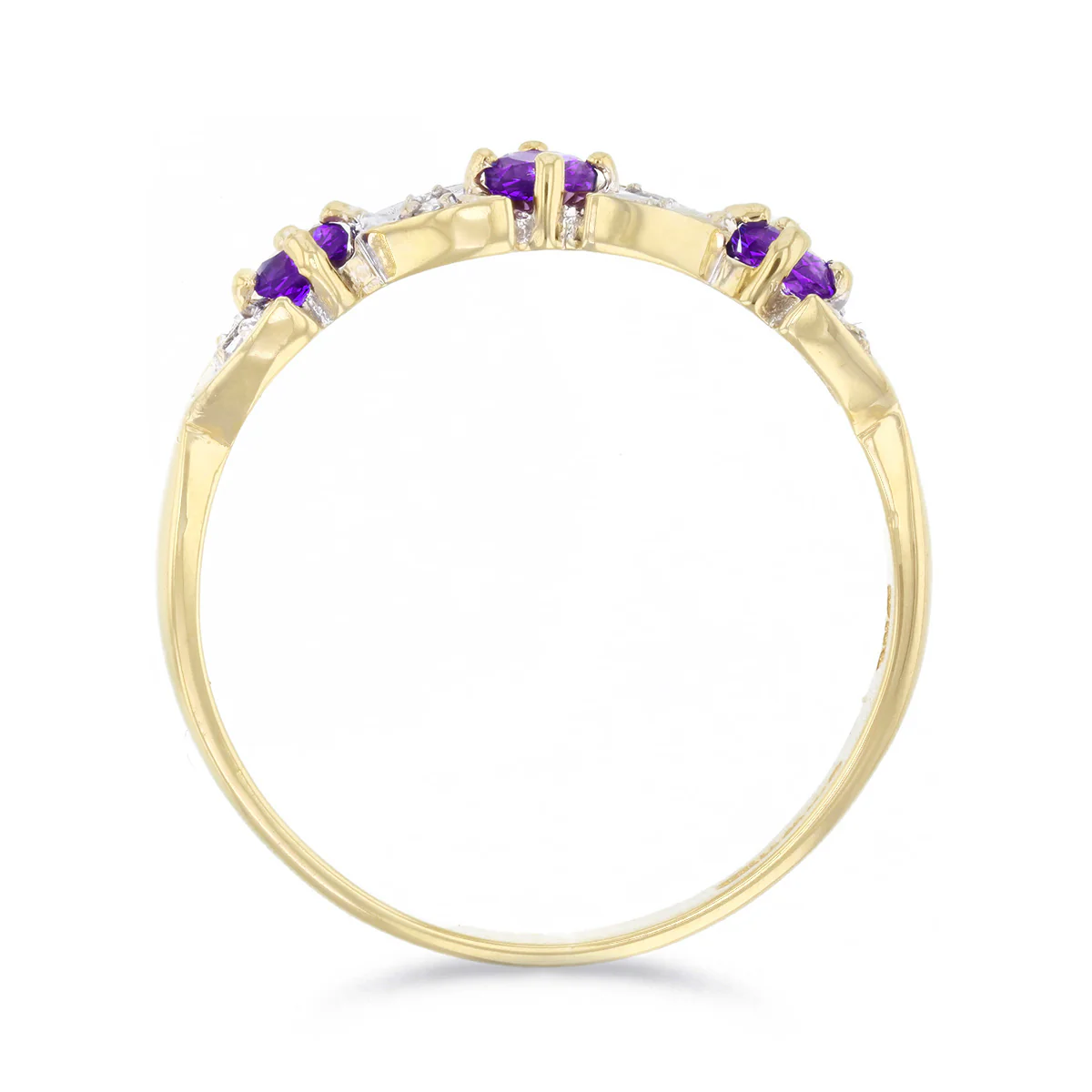 Amethyst and Diamond Leaf Design Dress Ring | Pre-Loved | 9K Yellow Gold - Image 4