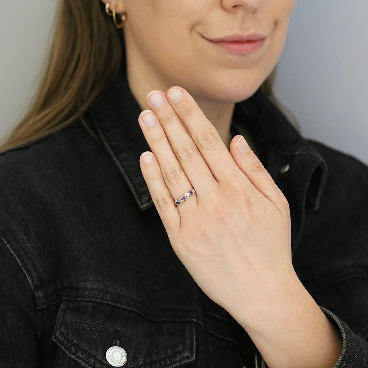 Amethyst and Diamond Leaf Design Dress Ring | Pre-Loved | 9K Yellow Gold - Image 5