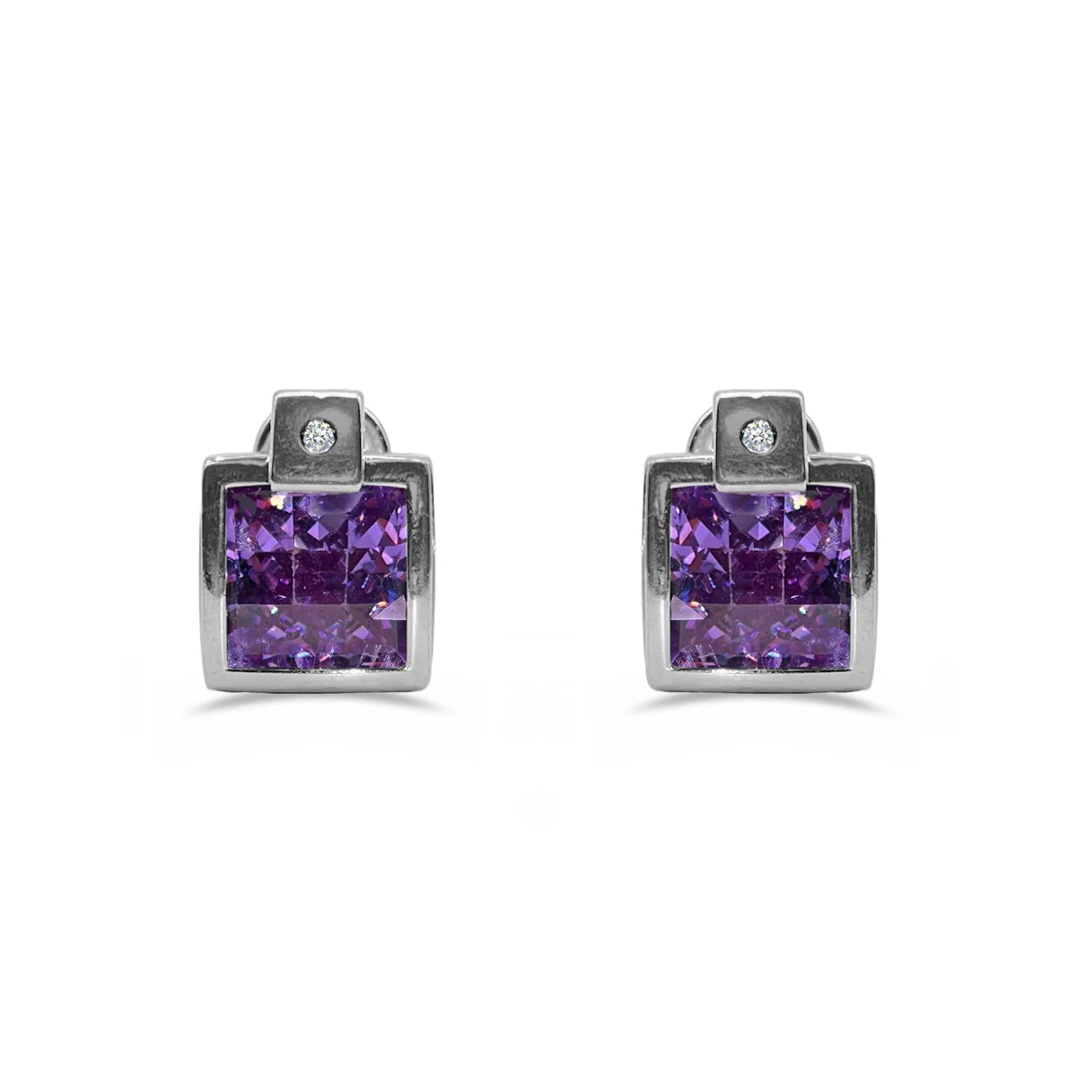 Amethyst and Diamond Stud Earrings | Pre-Loved | 18K White Gold