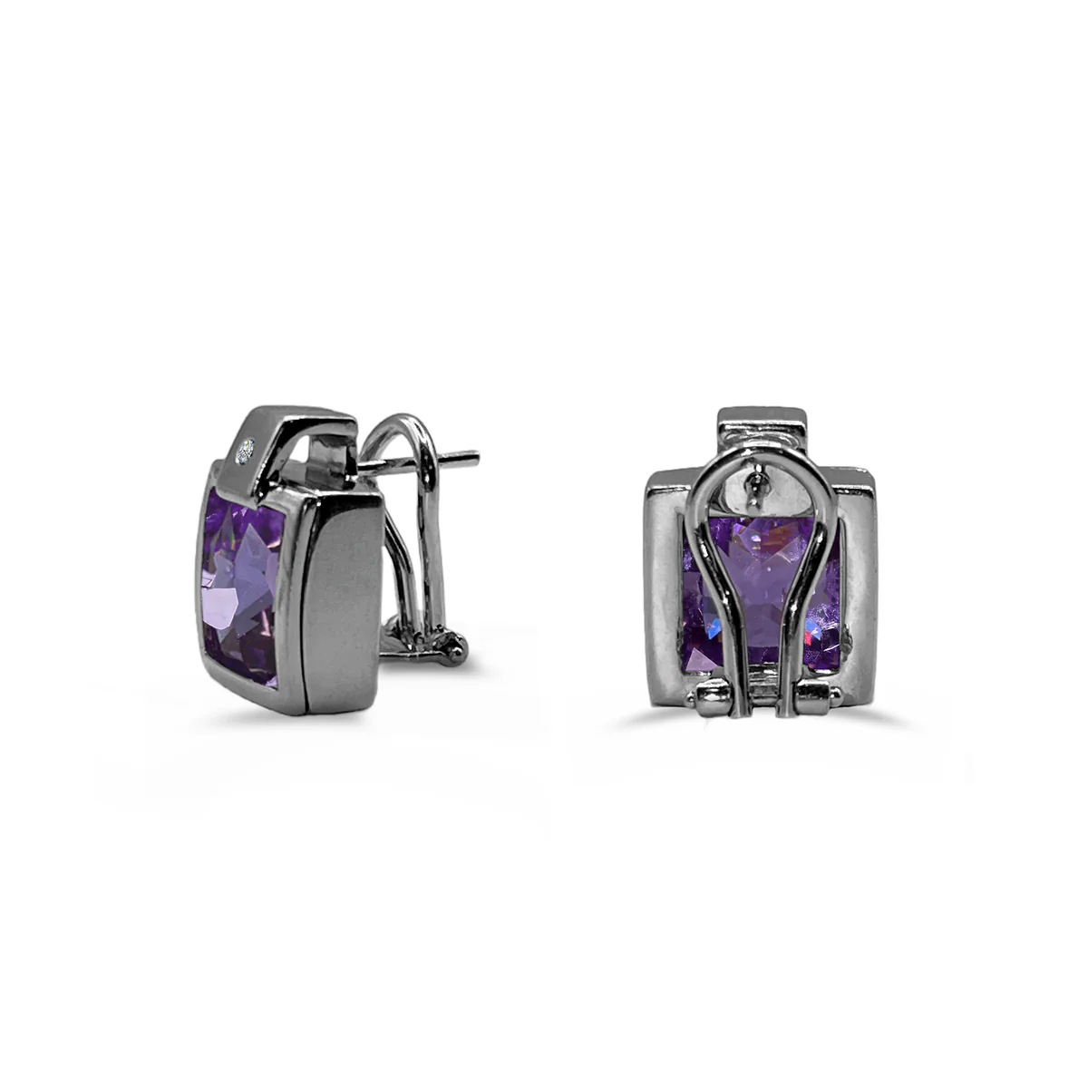 Amethyst and Diamond Stud Earrings | Pre-Loved | 18K White Gold - Image 3