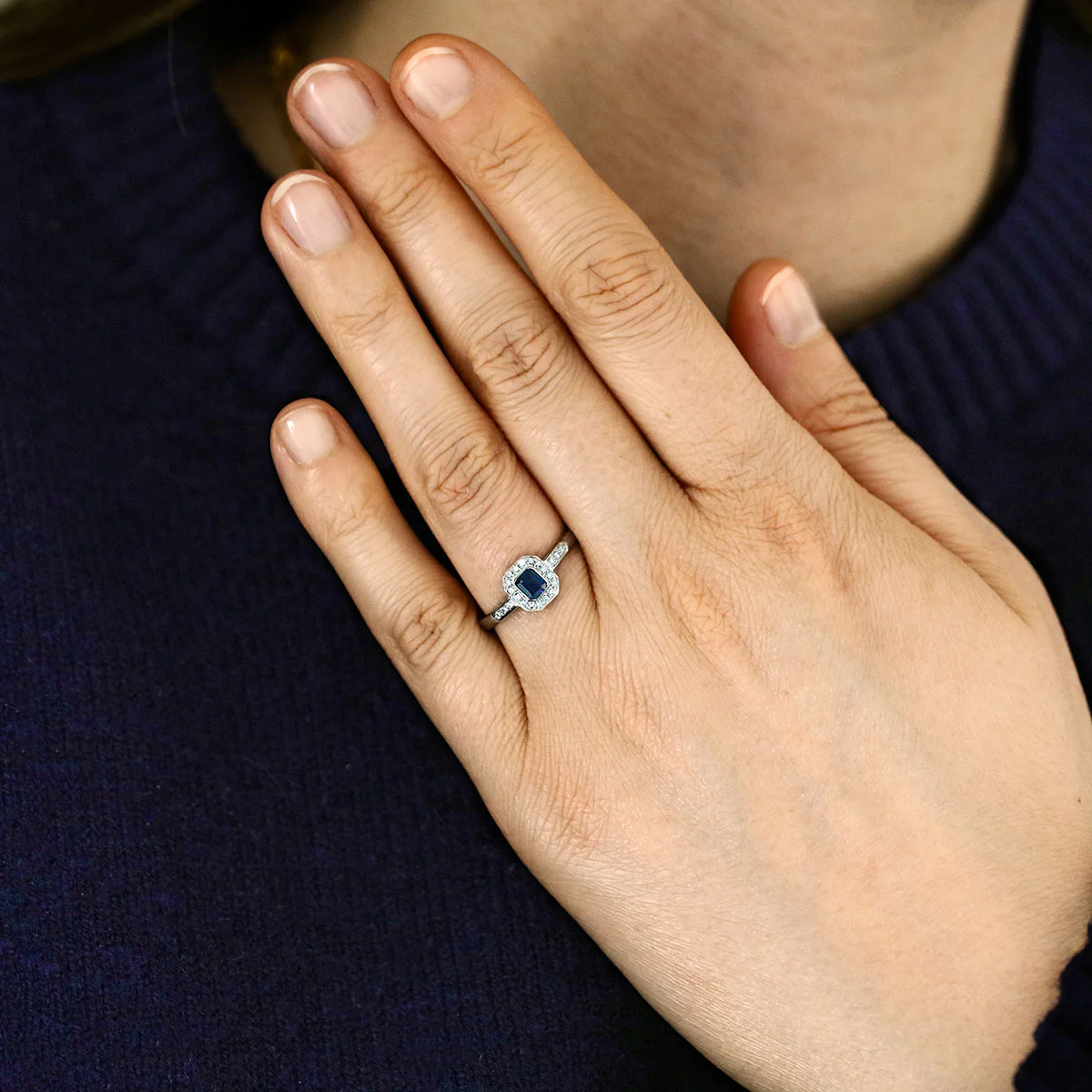 Art Deco Sapphire and 0.11ct Diamond Dress Ring | Pre-Loved | Platinum - Image 6