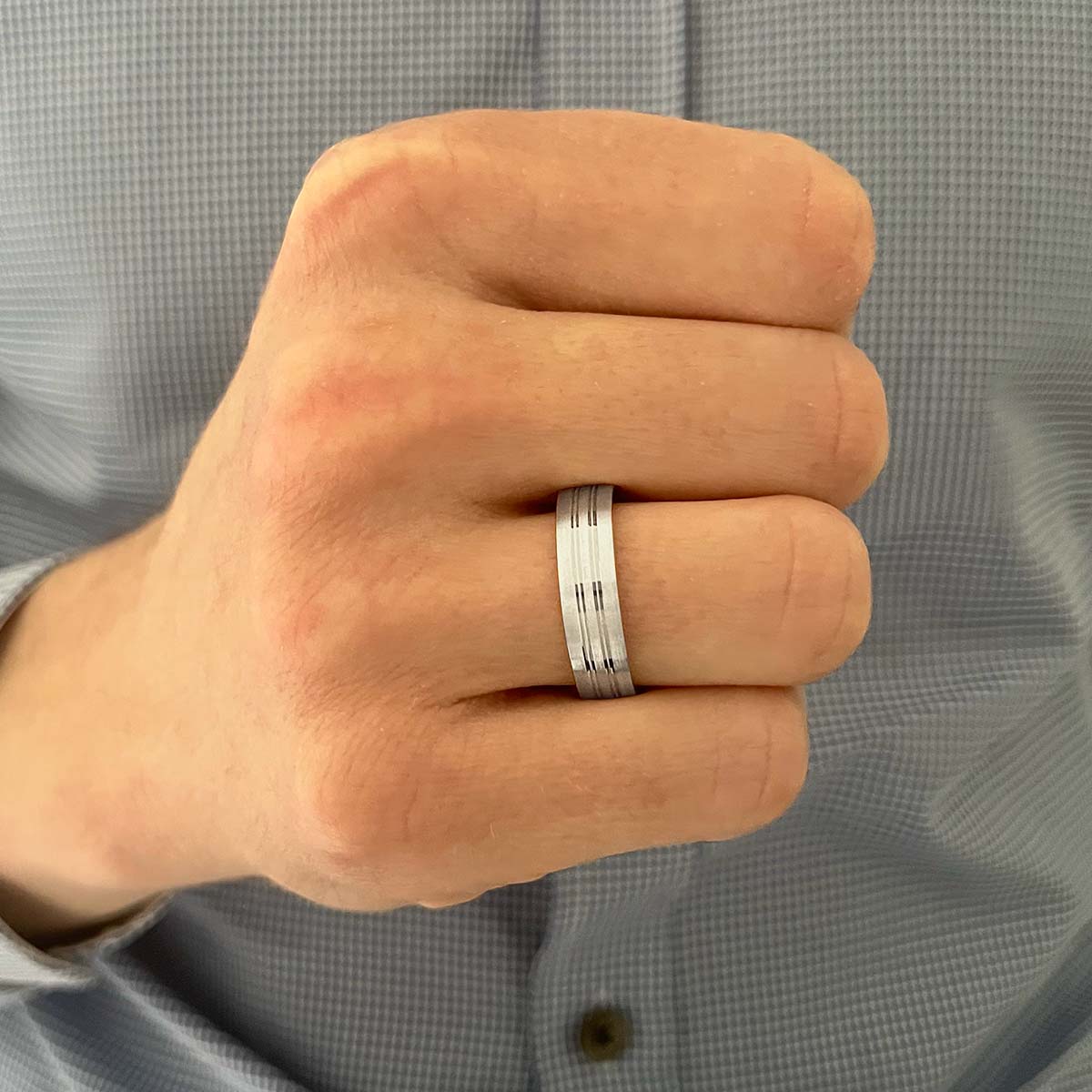 Berlin Channelled Mens Wedding Ring | 18K White Gold - Image 2