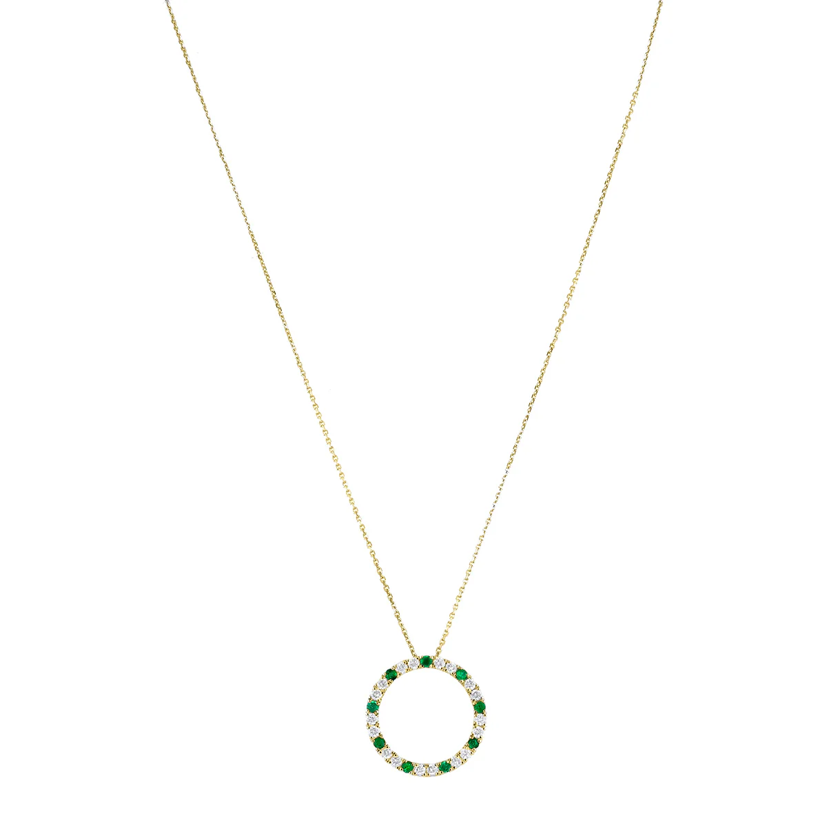 Bijou Collection 0.20ct Emerald and 0.34ct Diamond Open Circle Pendant | 9K Yellow Gold - Image 2