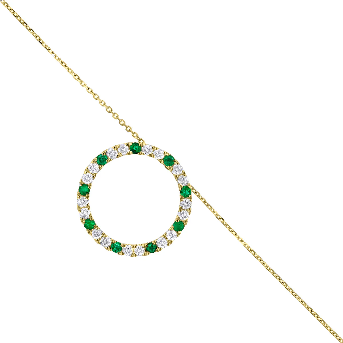 Bijou Collection 0.20ct Emerald and 0.34ct Diamond Open Circle Pendant | 9K Yellow Gold - Image 3