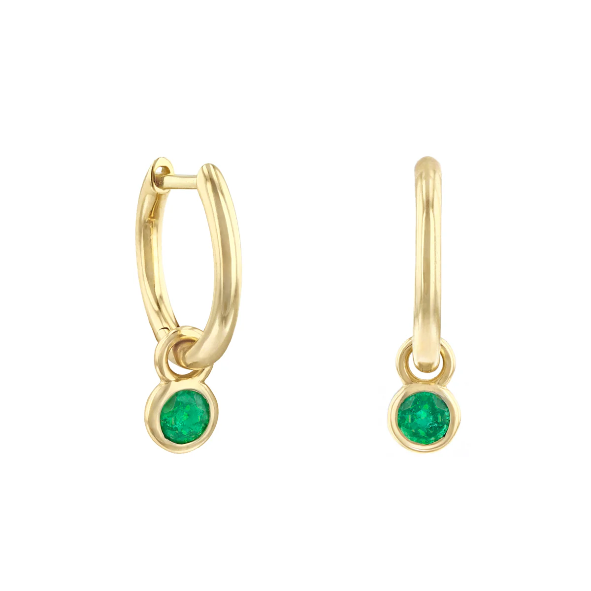 Bithstone Collection 0.26ct Emerald Charm Hoop Earrings | 9K Yellow Gold