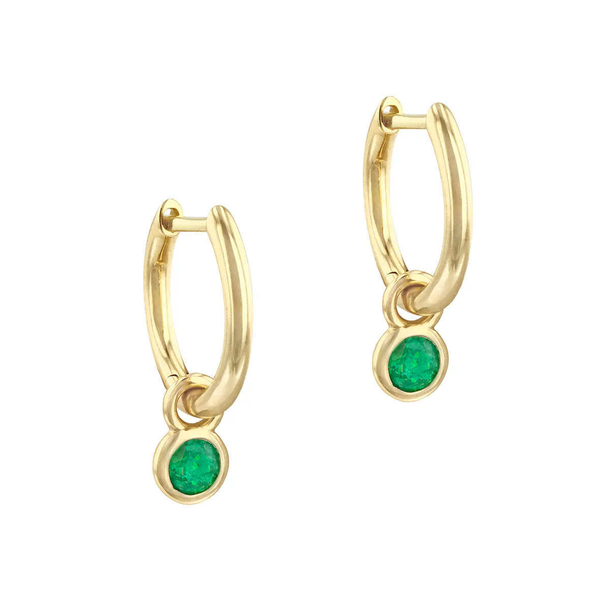 Bithstone Collection 0.26ct Emerald Charm Hoop Earrings | 9K Yellow Gold - Image 3