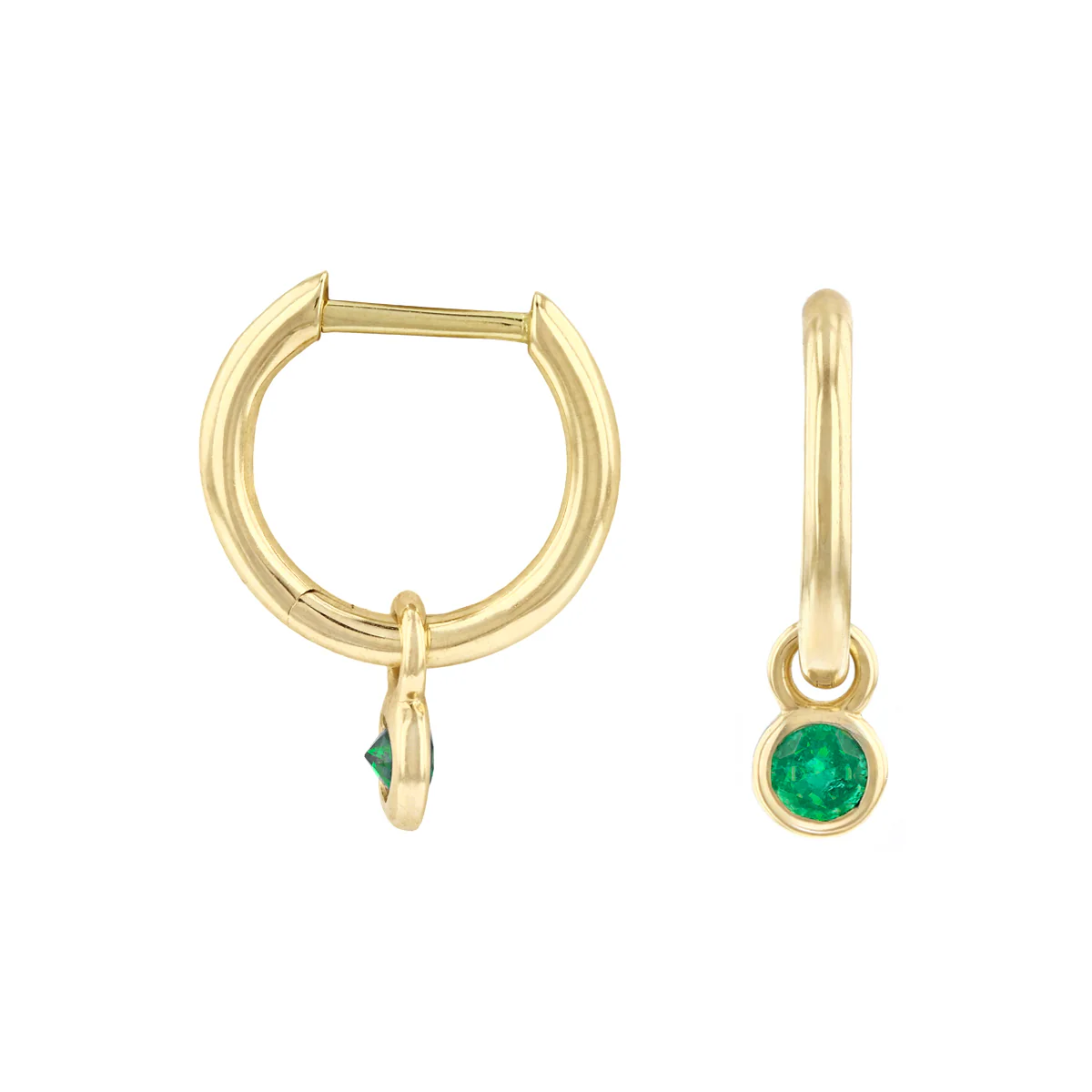 Bithstone Collection 0.26ct Emerald Charm Hoop Earrings | 9K Yellow Gold - Image 4