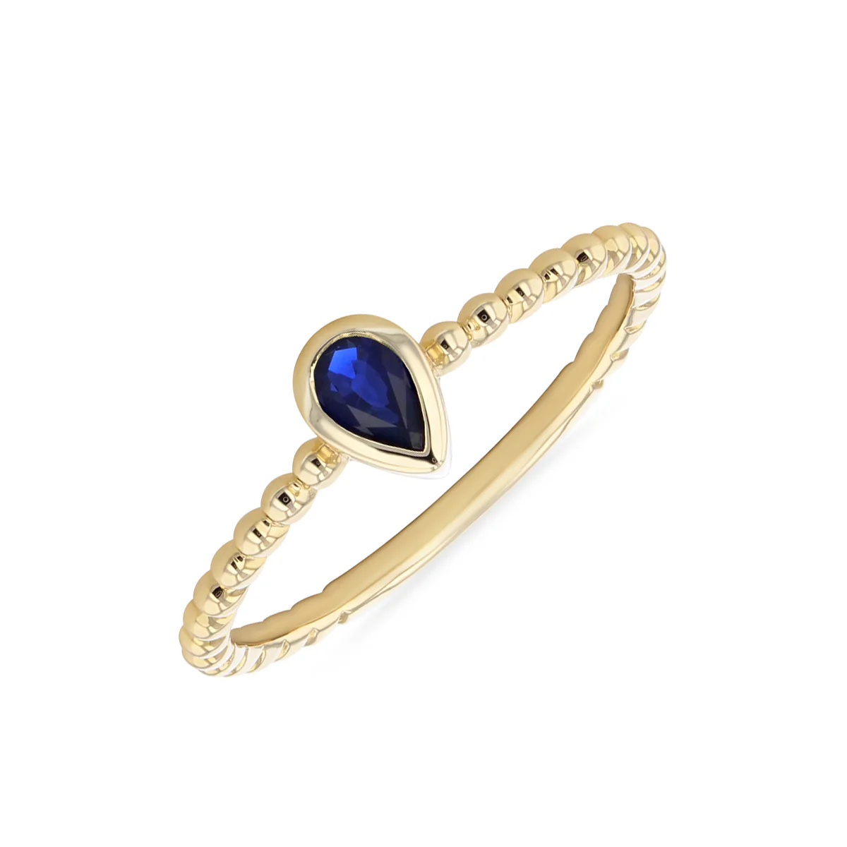 Bijou Collection 0.28ct Pear Cut Sapphire Bezel Set Beaded Ring | 9K Yellow Gold
