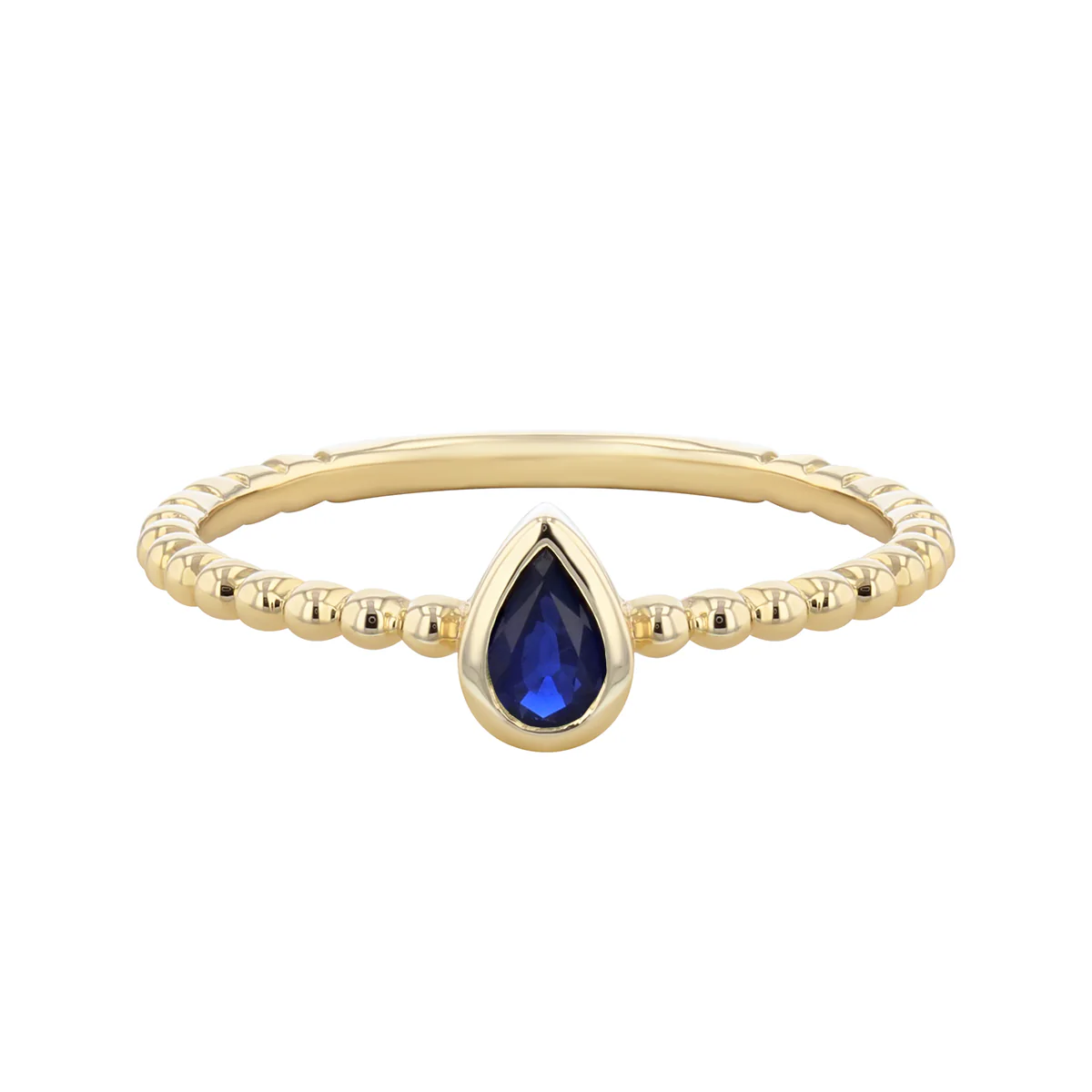 Bijou Collection 0.28ct Pear Cut Sapphire Bezel Set Beaded Ring | 9K Yellow Gold - Image 2
