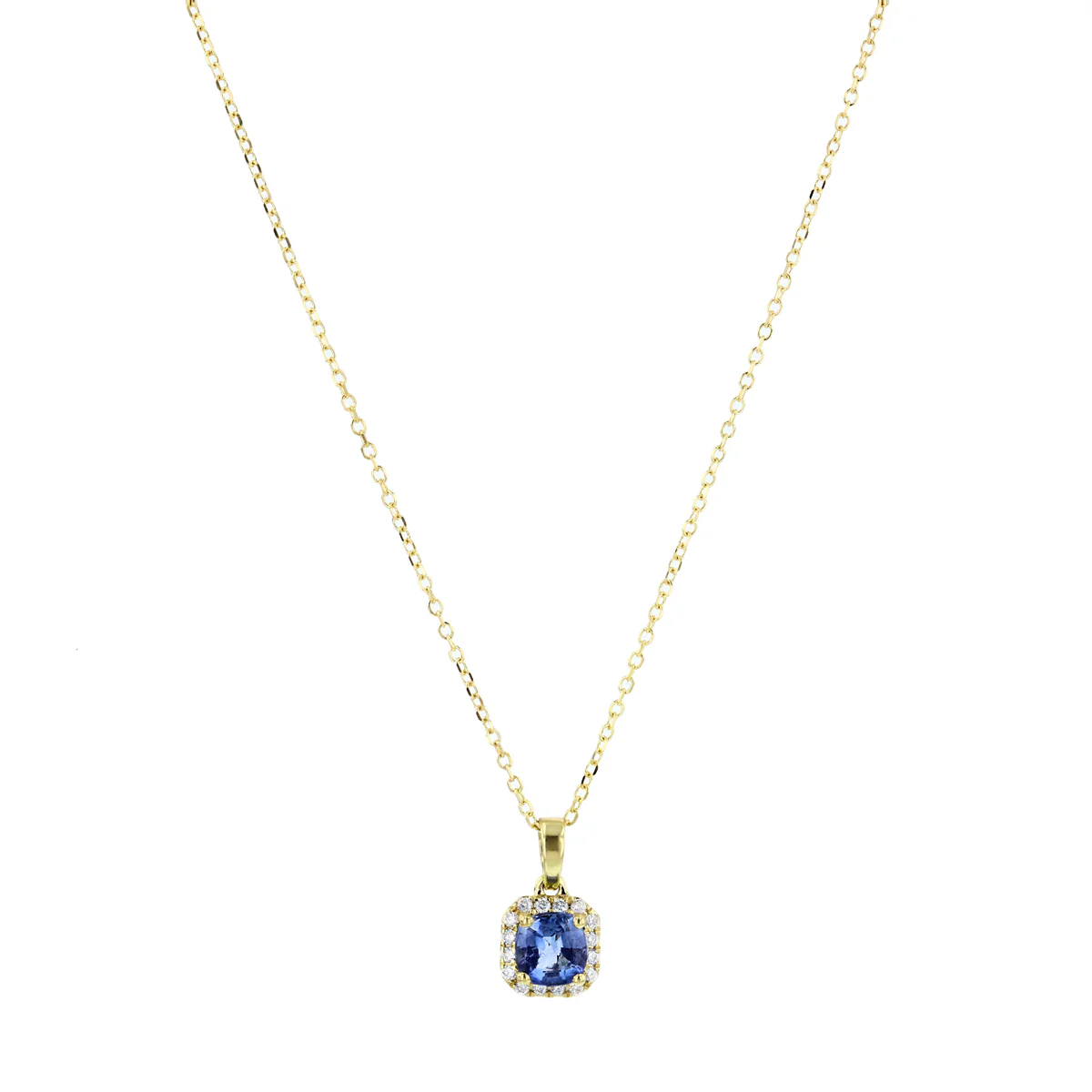 Bijou Collection 0.28ct Sapphire and 0.08ct Diamond Halo Necklace | 18K Yellow Gold - Image 2