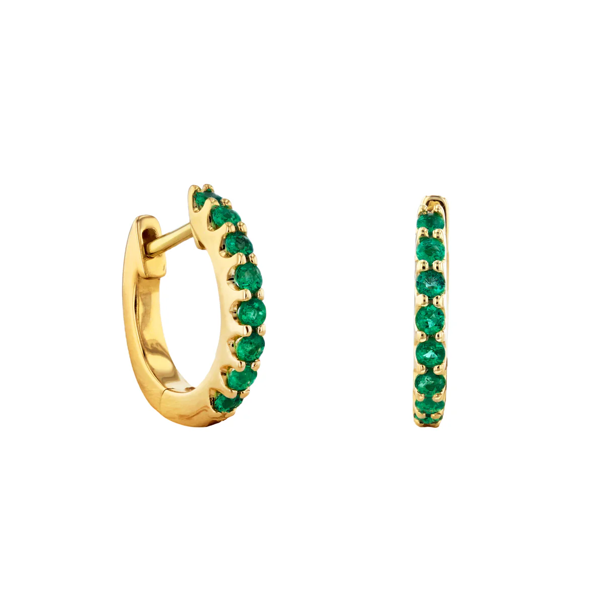 Bijou Collection 0.31ct Emerald 9mm Hoop Earrings | 9K Yellow Gold - Image 2