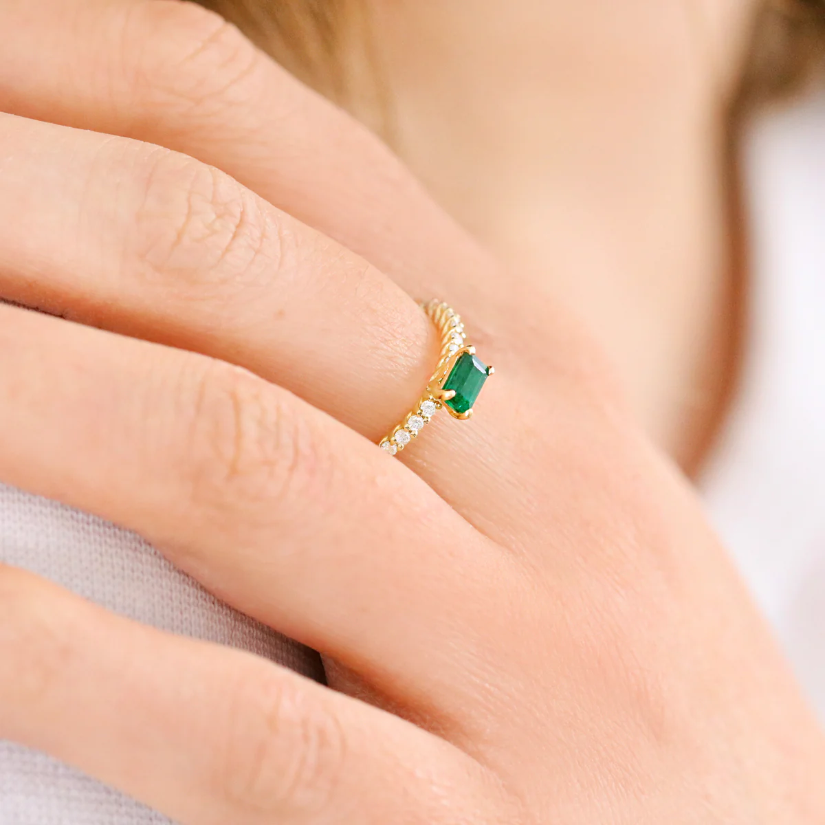 Bijou Collection 0.32ct Octagon Cut Emerald Ring with Diamond Shoulders | 9K Yellow Gold - Image 5