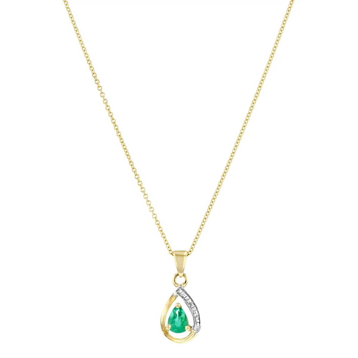 Bijou Collection 0.33ct Pear Emerald and Diamond Pendant | 9K Yellow Gold