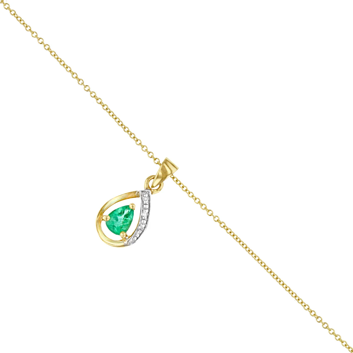 Bijou Collection 0.33ct Pear Emerald and Diamond Pendant | 9K Yellow Gold - Image 2