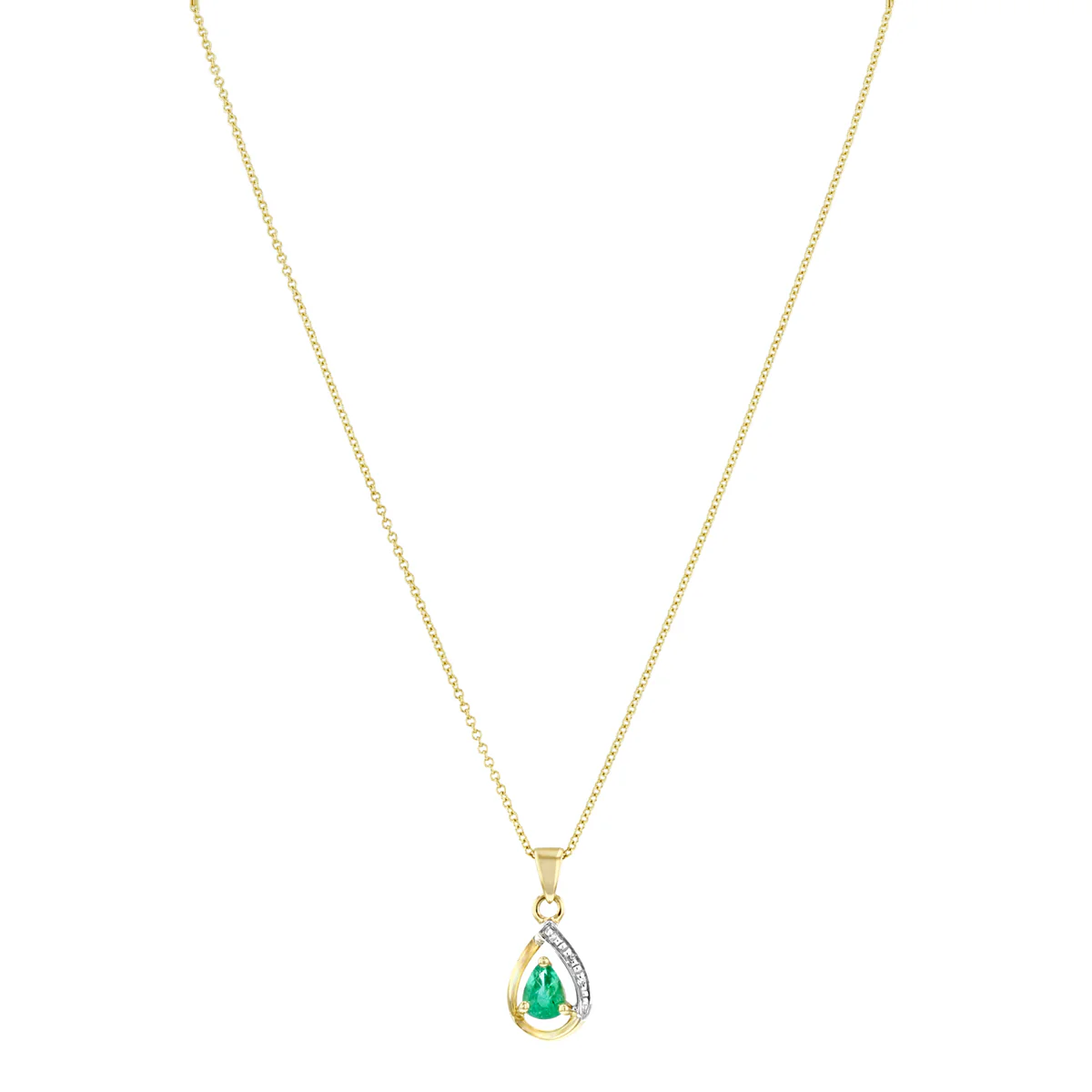 Bijou Collection 0.33ct Pear Emerald and Diamond Pendant | 9K Yellow Gold - Image 3
