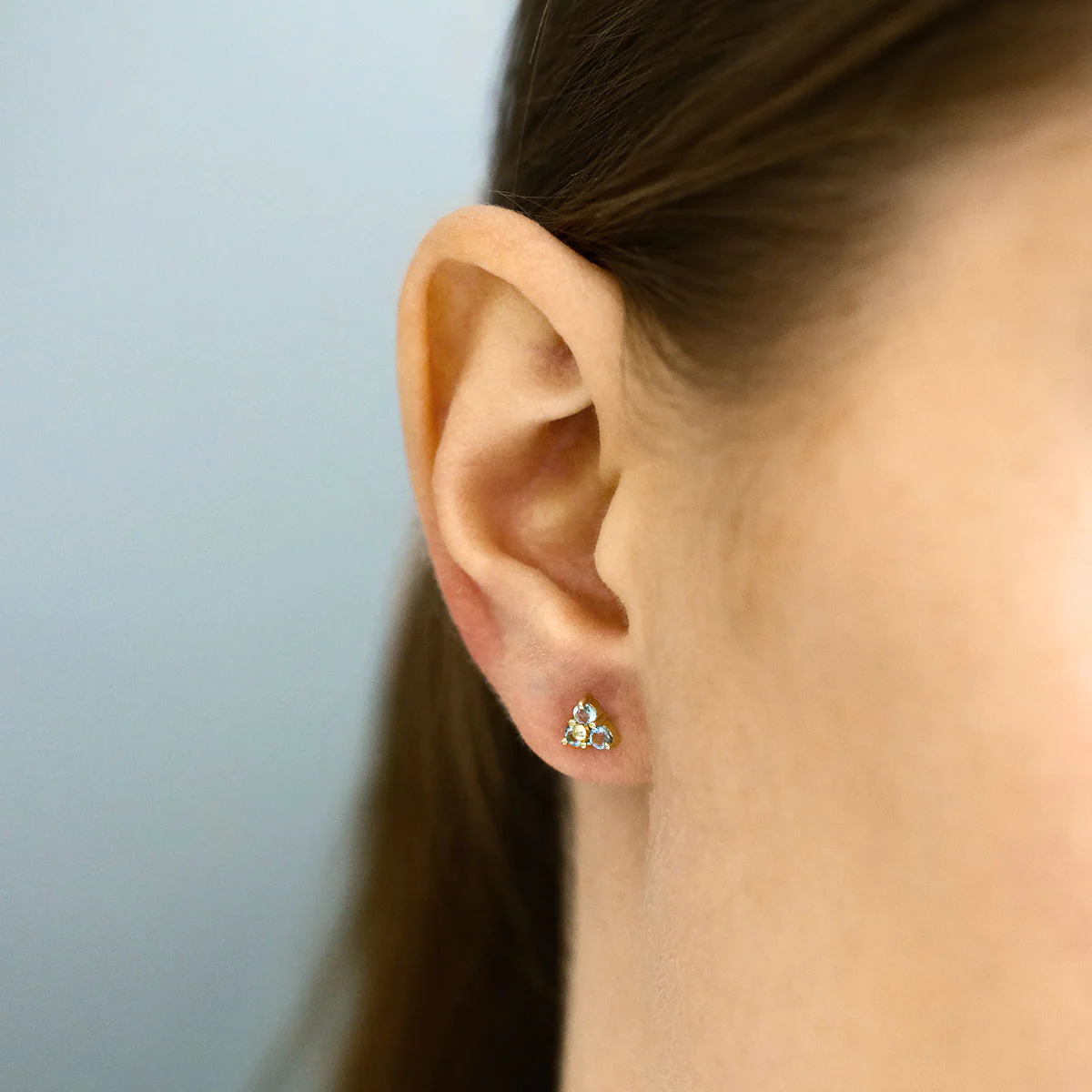 Birthstone Collection 0.34ct Aquamarine Trefoil Stud Earrings | 9K Yellow Gold - Image 5