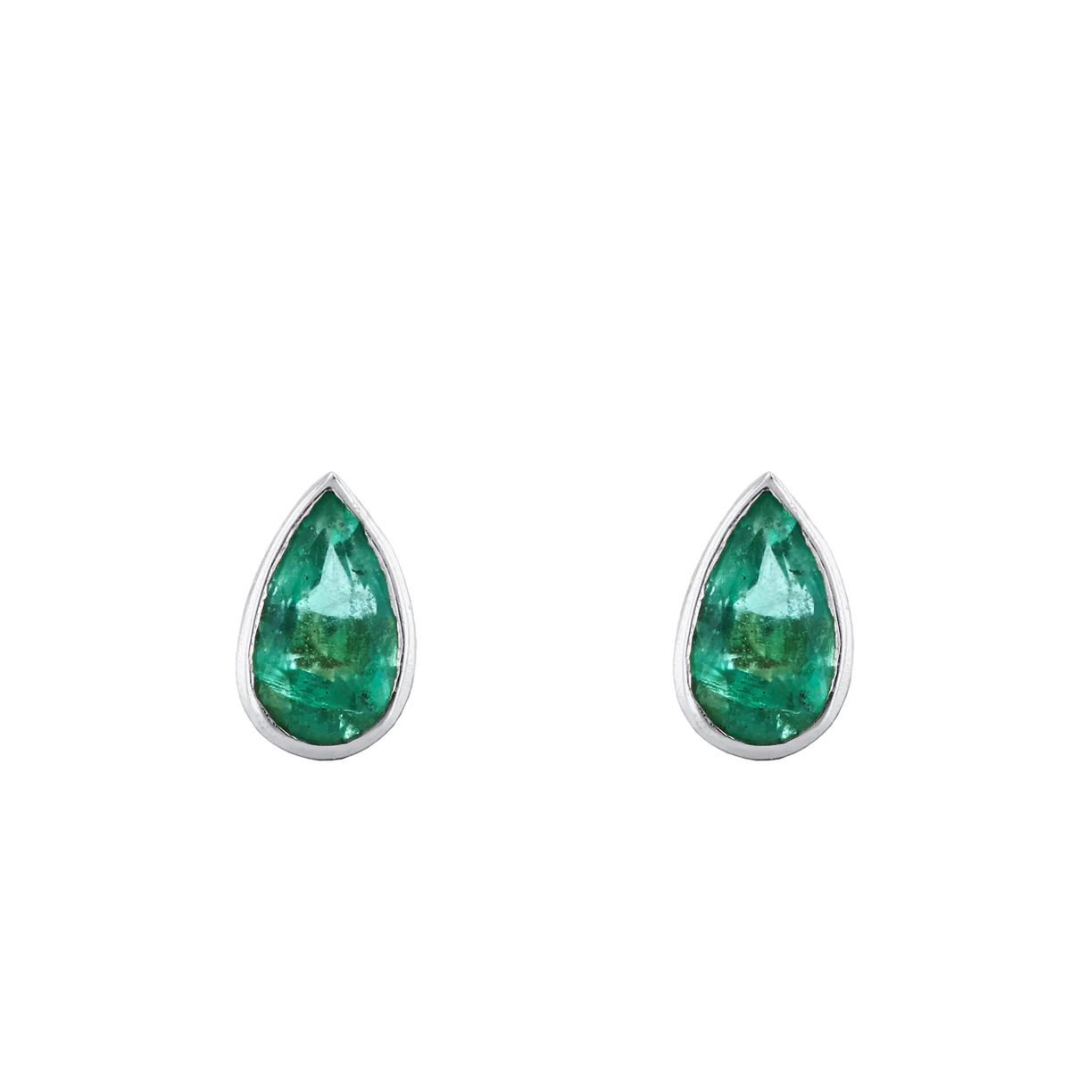 Bijou Collection 0.39ct Emerald Bezel Set Stud Earrings | 9K White Gold - Image 2