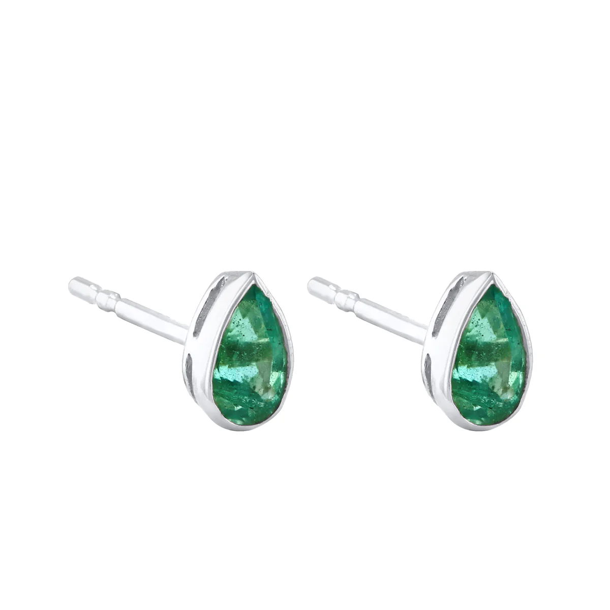 Bijou Collection 0.39ct Emerald Bezel Set Stud Earrings | 9K White Gold - Image 3