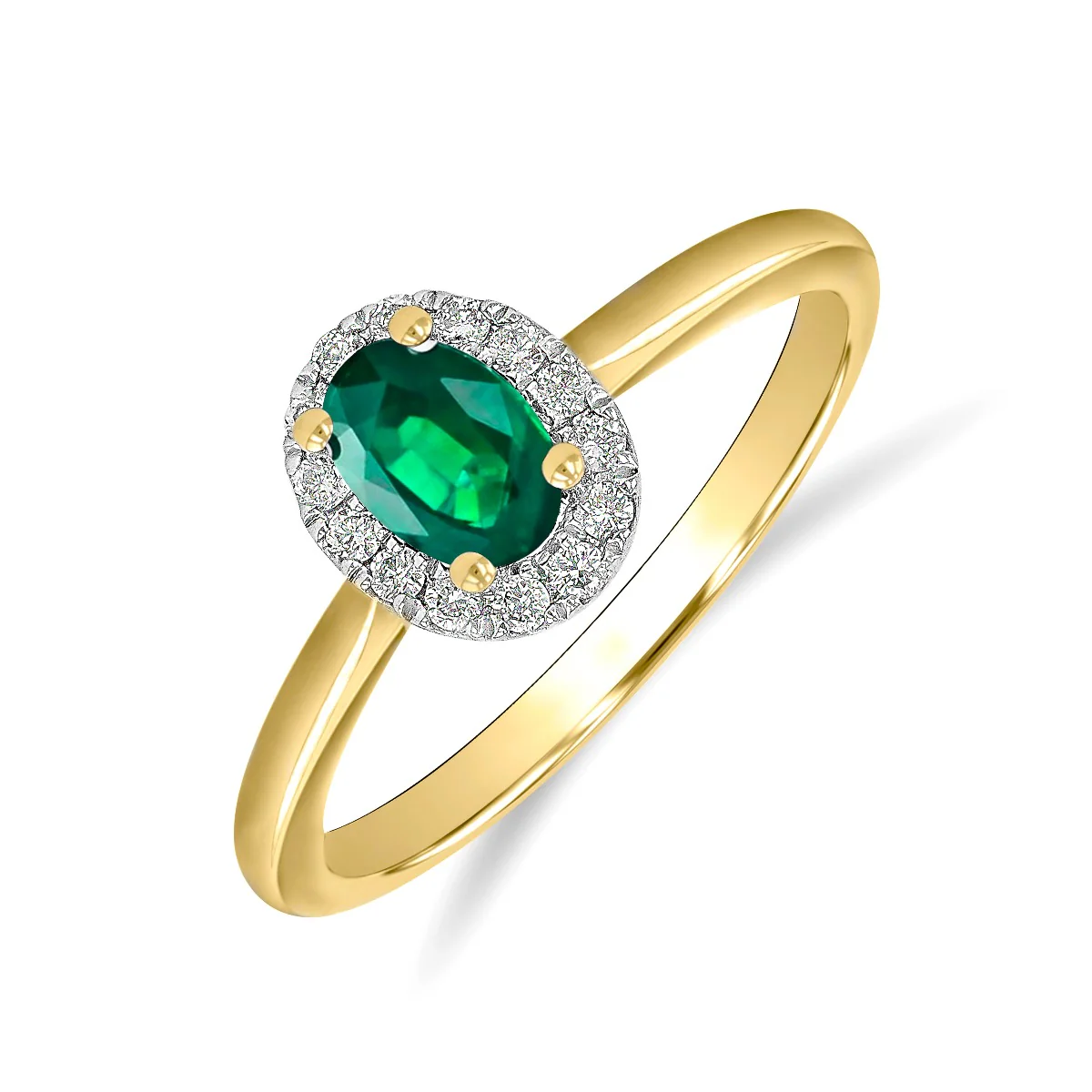 Bijou Collection 0.40ct Oval Cut  Emerald & Diamond Cluster Ring | 9K Yellow Gold